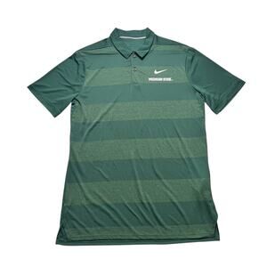 Nike Michigan State Spartans Polo Shirt Mens Medium Green White Stripe Dri-Fit